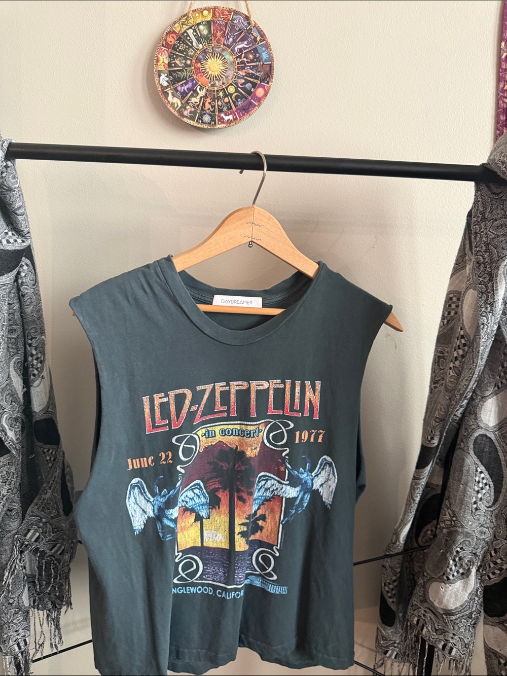 Daydreamer Black Led Zeppelin Graphic Muscle Tee with Sunset Print